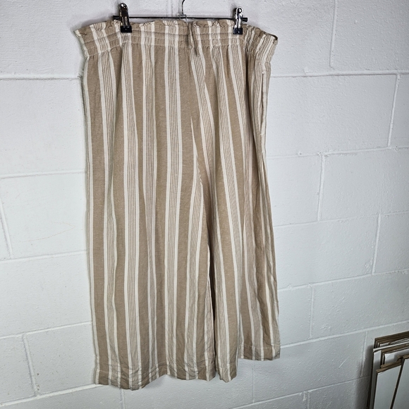 Madewell Smocked Hudson Pull On Crop Linen Striped Wide Leg Cropped Pants - Picture 7 of 8